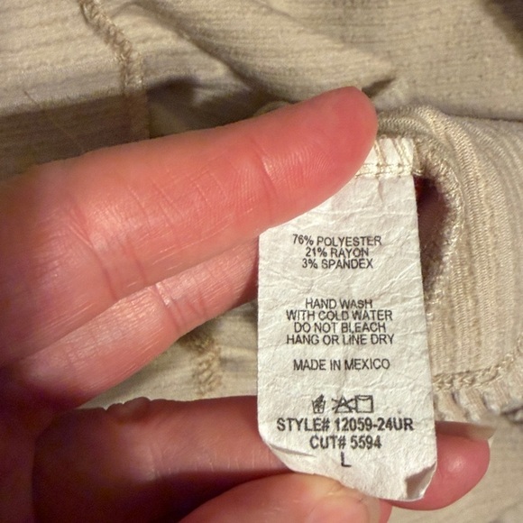 Jolie women’s large 12 14 top blouse Beige Ruffle V-Neck peplum stretch ribbed - Picture 6 of 7